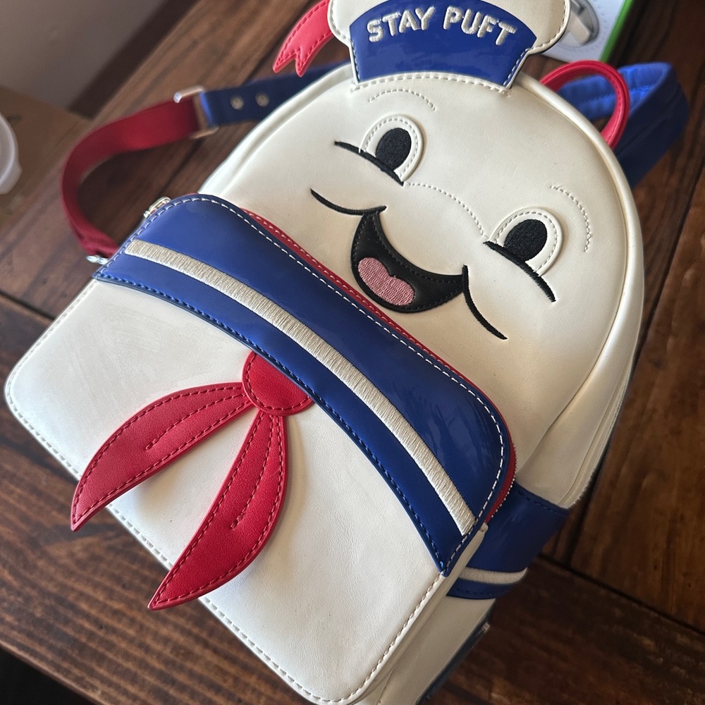 Loungefly Stay Puft Backpack - White, Blue, Red